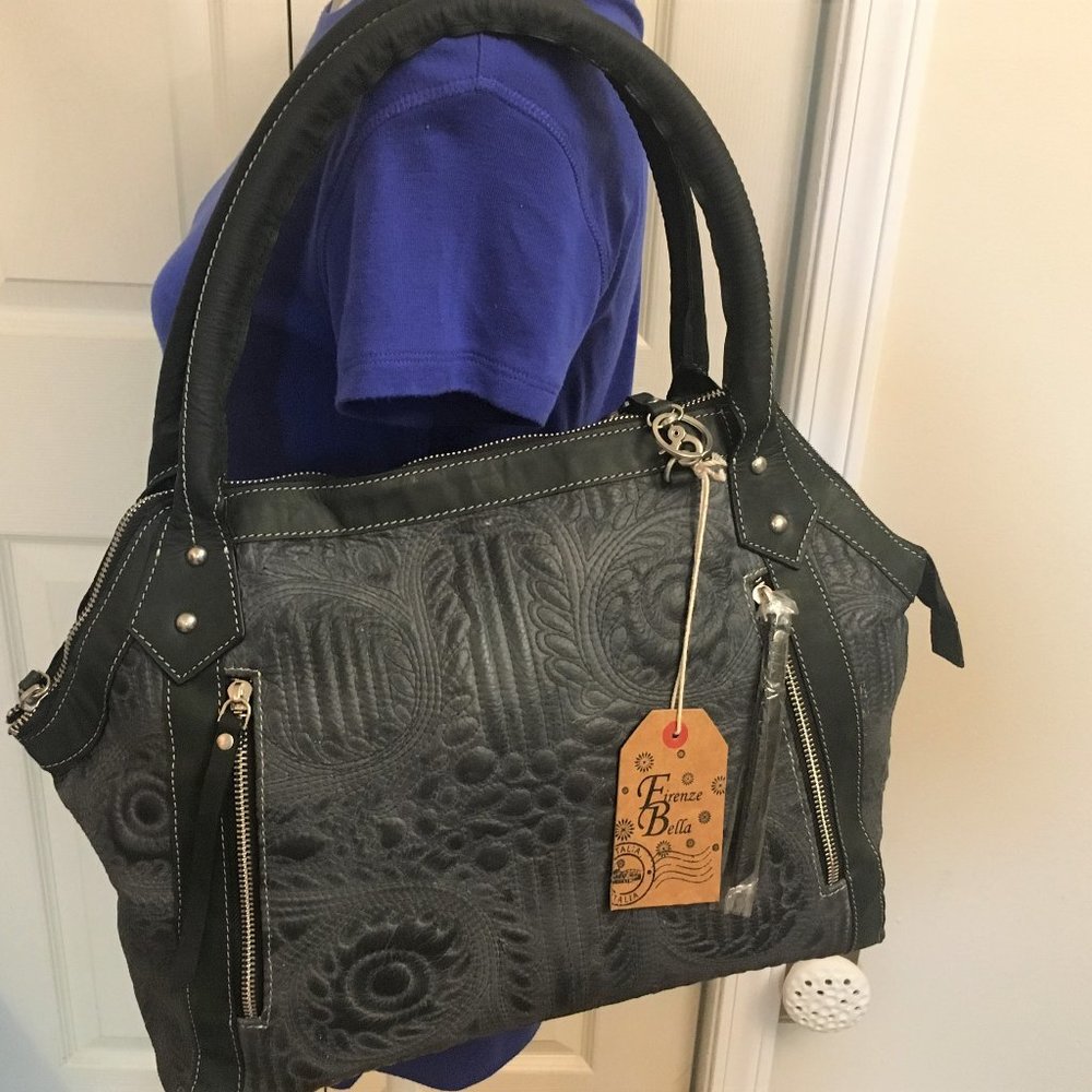 Firenze Bella (Evelina) Gray Leather Satchel Purse